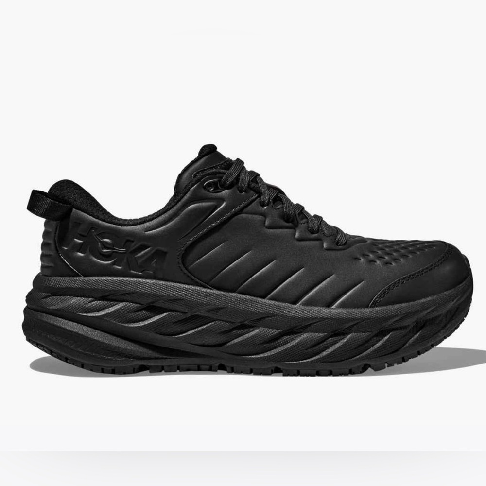 HOKA ONE ONE BONDI SR RUNNING SHOES BLACK leather oil& slip resistant